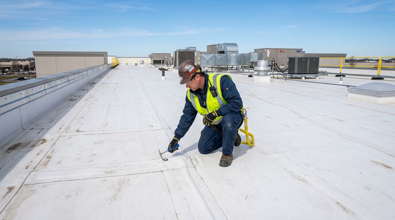 Commercial Flat Roof Membrane Seam Inspection Westfield MA